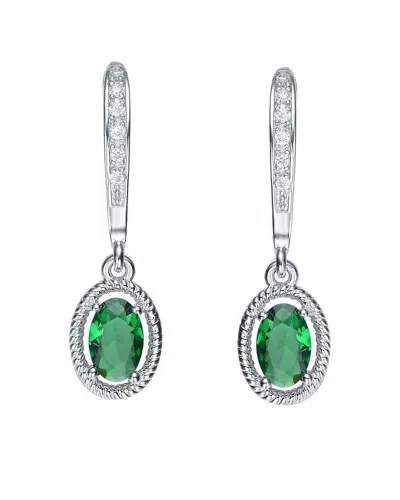 Genevive Silver Cz Drop Earrings In Green