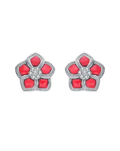 Genevive Silver Cz Drop Earrings In Red