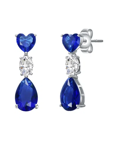 Genevive Silver Cz Drop Earrings In Blue