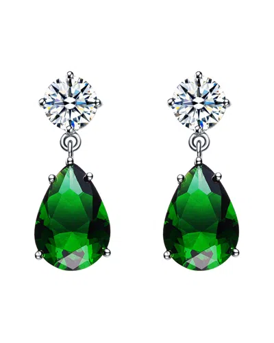Genevive Silver Cz Earrings In Green