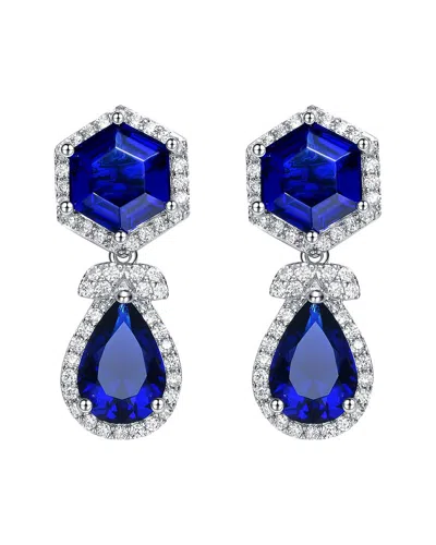Genevive Silver Cz Earrings In Blue