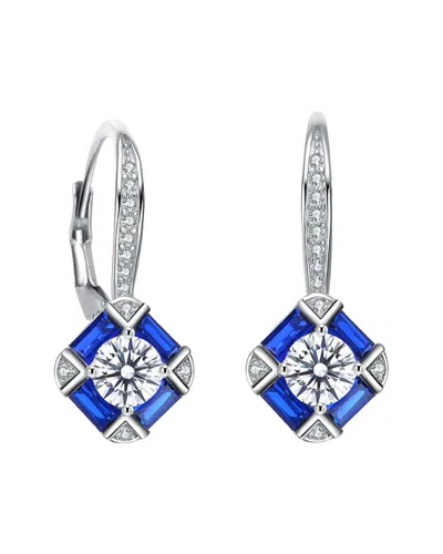 Genevive Silver Cz Earrings In Blue