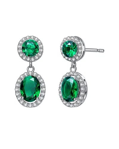 Genevive Silver Cz Earrings In Green