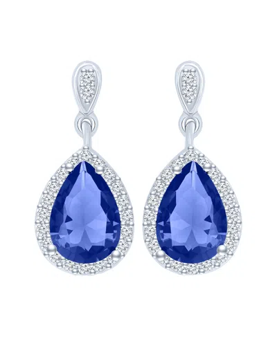 Genevive Silver Cz Earrings In Blue