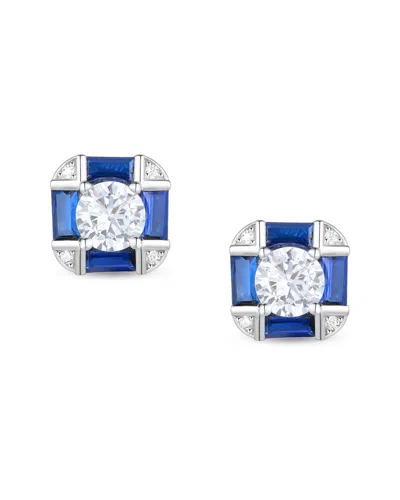Genevive Silver Cz Earrings In Blue
