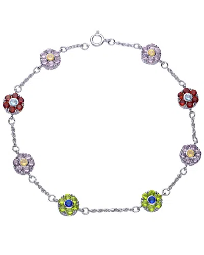 Genevive Silver Cz Flower Necklace In Multi