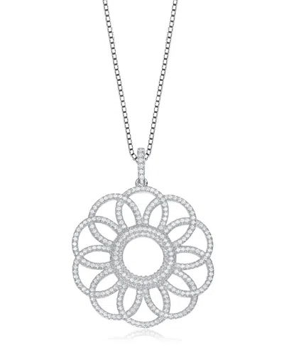 Genevive Silver Cz Flower Pendant Necklace In Metallic