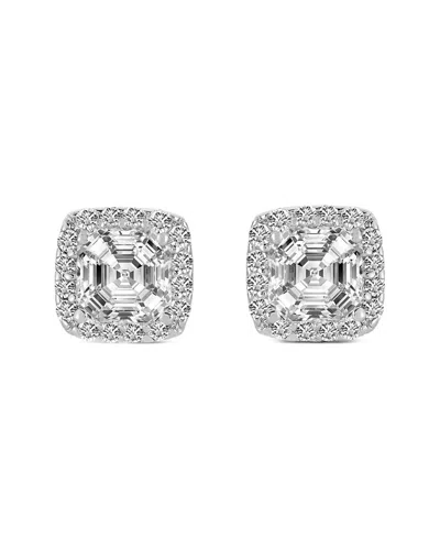 Genevive Silver Cz Halo Studs In Metallic
