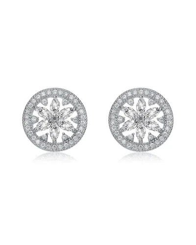Genevive Silver Cz Halo Wreath Earrings In White