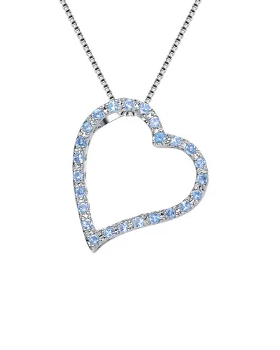 Genevive Silver Cz Heart Pendant In Blue