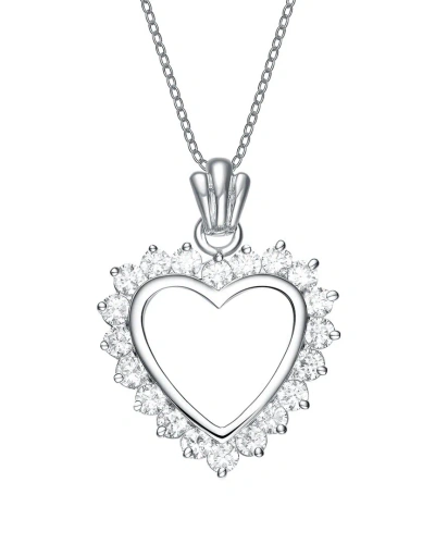 Genevive Silver Cz Heart Pendant In Metallic