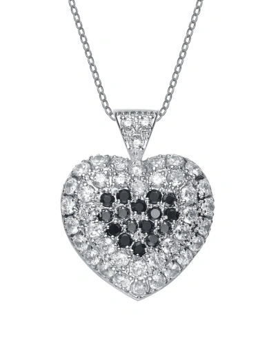 Genevive Silver Cz Heart Pendant In Metallic