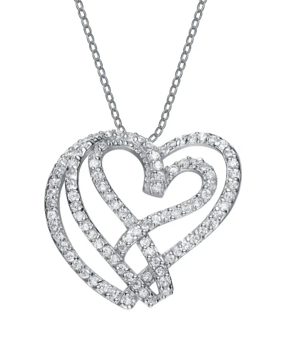 Genevive Silver Cz Heart Pendant In Gray