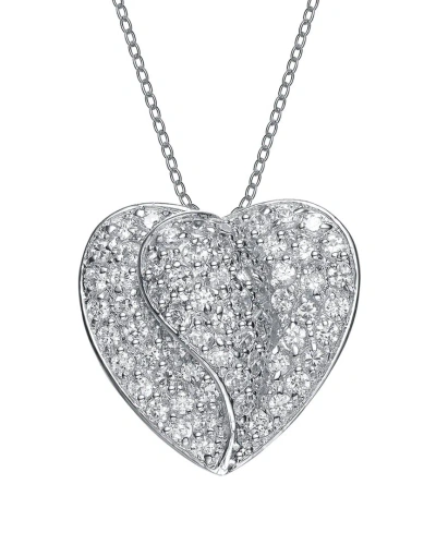 Genevive Silver Cz Heart Pendant In Metallic