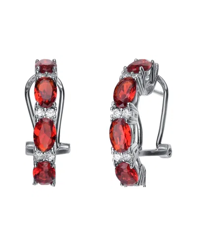Genevive Silver Cz Hoops In Red
