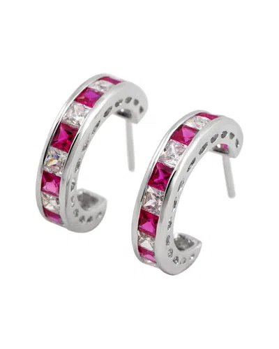 Genevive Silver Cz Hoops In Purple