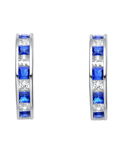 Genevive Silver Cz Hoops In Blue