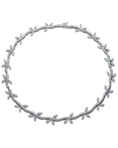 Genevive Silver Cz Leaf Necklace