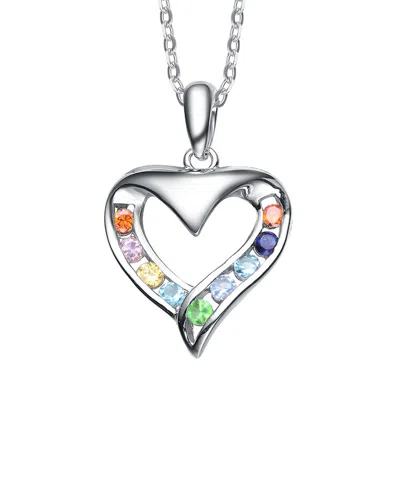 Genevive Silver Cz Love Pendant In Multi