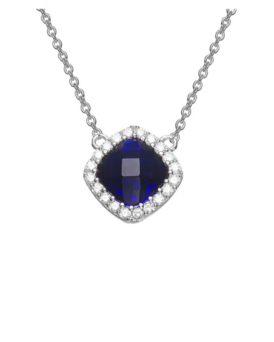 Genevive Silver Cz Necklace In Blue