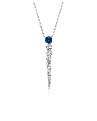 Genevive Silver Cz Necklace In Blue