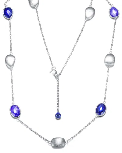 Genevive Silver Cz Necklace In Blue