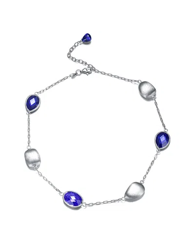 Genevive Silver Cz Necklace In Blue