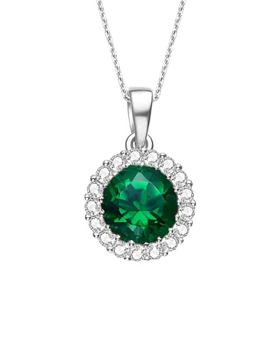 Genevive Silver Cz Necklace In Green