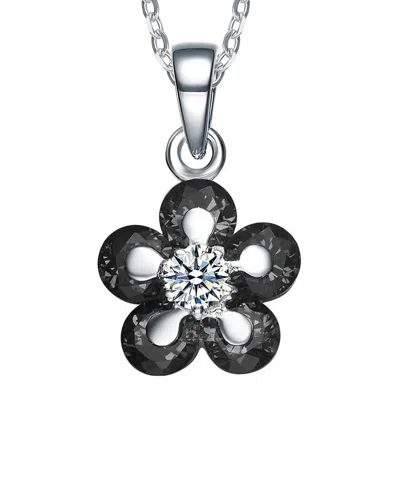 Genevive Silver Cz Pendant In Black