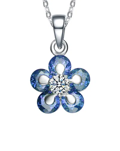 Genevive Silver Cz Pendant In Blue