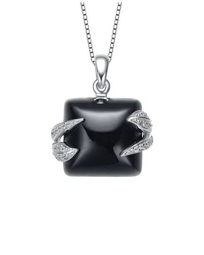 Genevive Silver Cz Pendant In Black