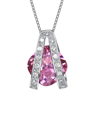 Genevive Silver Cz Pendant In Purple