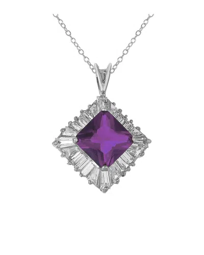 Genevive Silver Cz Pendant In Purple