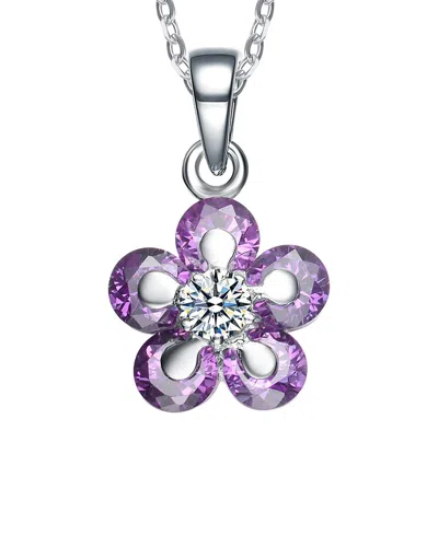 Genevive Silver Cz Pendant In Purple