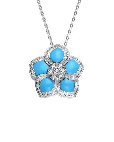 Genevive Silver Cz Pendant In Blue