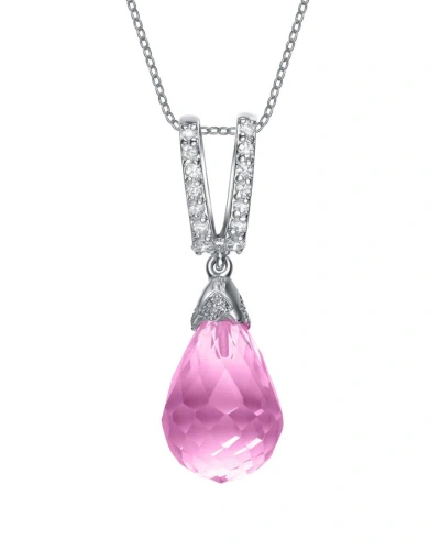 Genevive Silver Cz Pendant In Pink