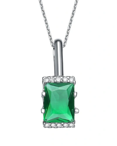 Genevive Silver Cz Pendant In Green