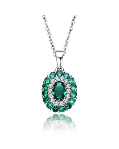 Genevive Silver Cz Pendant Necklace In Green