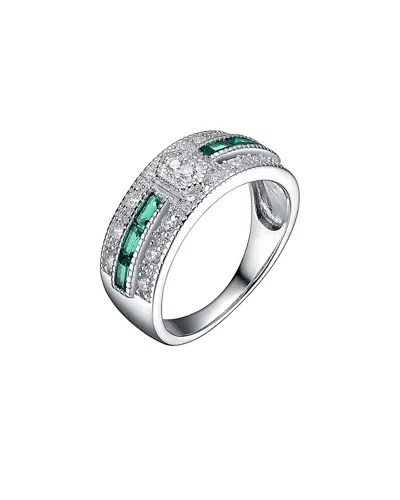 Genevive Silver Cz Ring In Green