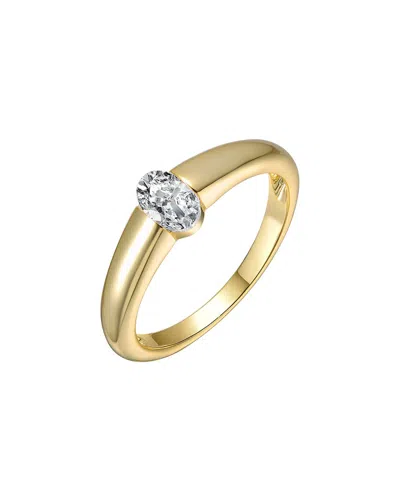 Genevive Silver Cz Solitaire Ring In Gold