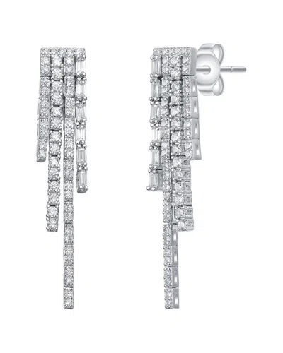 Genevive Silver Cz Statement Earrings In White