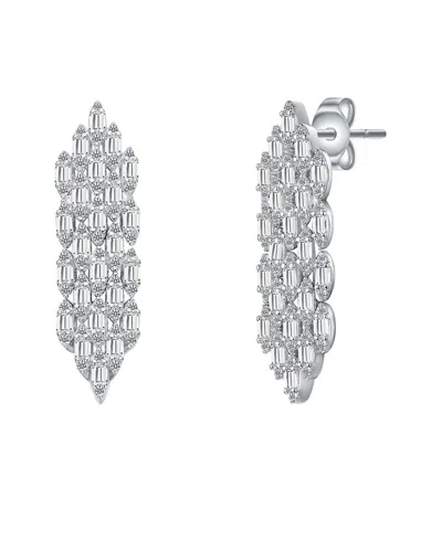 Genevive Silver Cz Statement Earrings In Green