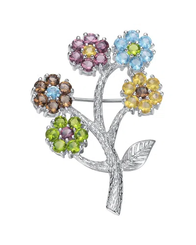 Genevive Silver Cz Statement Pin In Multi