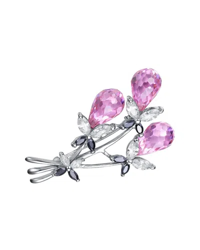 Genevive Silver Cz Statement Pin In Purple