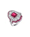 Genevive Sterling Silver White Gold Plated With Radiant And Baguette Colored Cubic Zirconia Cocktail Ring