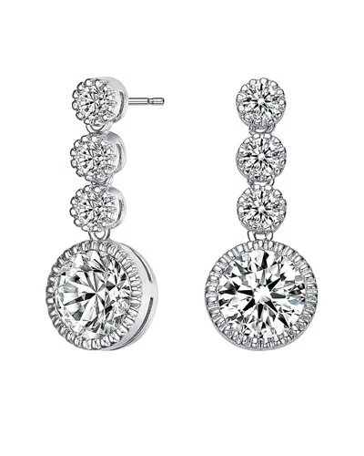 Genevive Sterling Silver Bezel Set Three Tier Drop Earrings