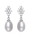 Genevive Silver Pearl & Cz Drop Earrings