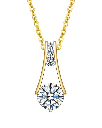 Genevive Sterling Silver 14k Gold Plated And Clear Cubic Zirconia Pendant Necklace