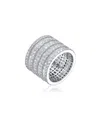 Genevive Sterling Silver Rhodium-plated With Diamond Cubic Zirconia 5-row Stacked Column Gl In Silver
