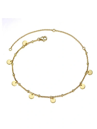 Genevive 14k Over Silver Cz Disc Dangle Charm Ankle Bracelet In Gold